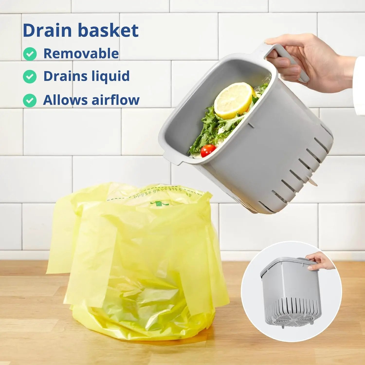 BLUE GINKGO Kitchen Compost Bin [2.6L / 0.69 GAL] – Filter-Free, Odor-Tight Countertop Food Waste Pail with Handles (Made in Korea, Green) by GreenHaven Gardens