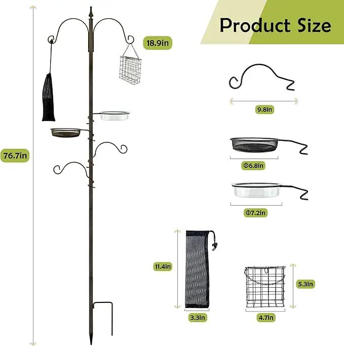 ERYTLLY Bird Feeding Station Kit Bird Feeder Poles,Premium Multi Feeder Hanging Kit with Suet Cage and Bird Bath Bird Food Finch Sock for Attracting Wild Birds and Plants,Baskets,Lanterns,Wind Chimes by GreenHaven Gardens