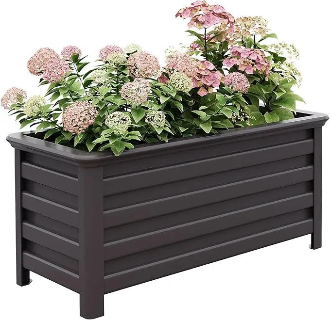 Aluminum Rectangular Outdoor Planter 39.36" Long Box Planter for Patio Porch Indoor Outdoor Weather-Resistant Large Planters with Drainage Hole for Flowers, Dark Brown, 19.68"D x 39.36"W x 19.68"H by GreenHaven Gardens