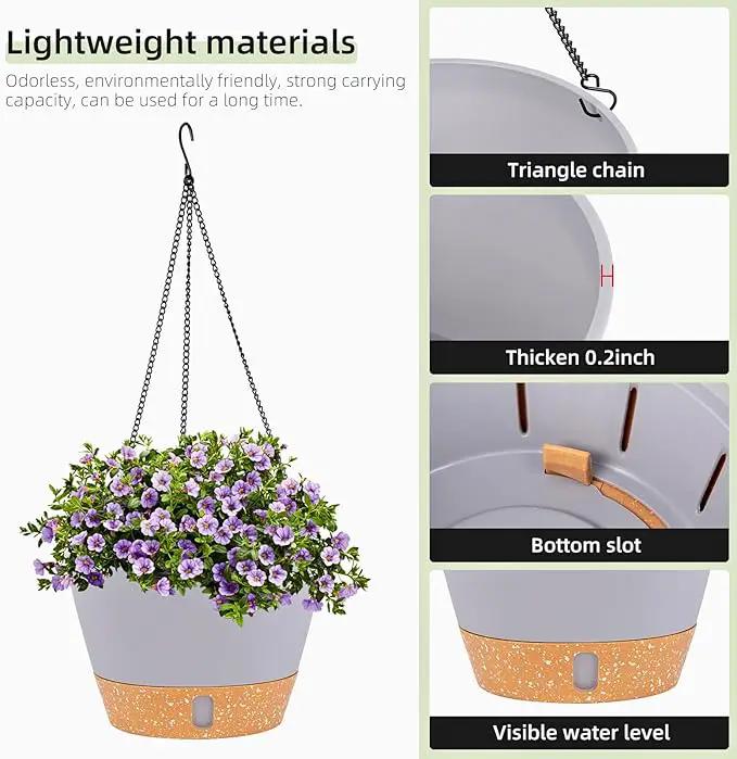 QCQHDU 2 Pack Hanging Planters for Indoor Outdoor Plants, 10 Inch Hanging Baskets Flower Pots with Reservoir Tray & Visible Water-Level by GreenHaven Gardens
