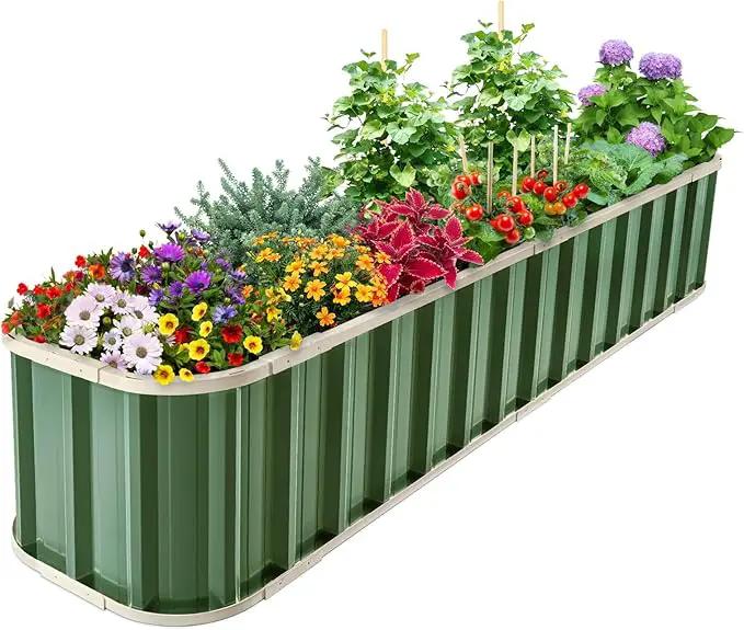 KING BIRD Raised Garden Bed Quick-Install Galvanized Planter Garden Box Outdoor for Gardening, Vegetables, Flowers 7.2x1.7x1 Ft, Green by GreenHaven Gardens