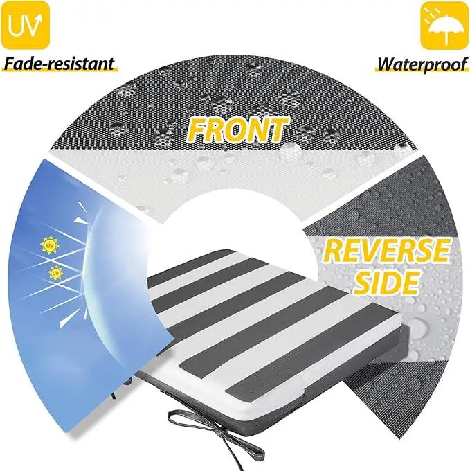 AAAAAcessories Outdoor Seat Cushions for Chairs, Waterproof, Fade-Resistant Patio Furniture Replacement Cushions, 19" x 19" x 3", Set of 2, Gray Cabana Stripe by GreenHaven Gardens