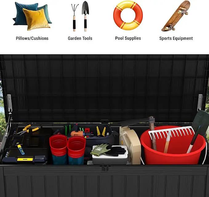 Mars Villa 180 Gallon Outdoor Storage Box Waterproof, Extra Large Resin Deck Box, Outside Storage Bin for Patio Furniture Cushions, Pool Supplies, Sports Gear, UV Resistant and Weatherproof, Black by GreenHaven Gardens