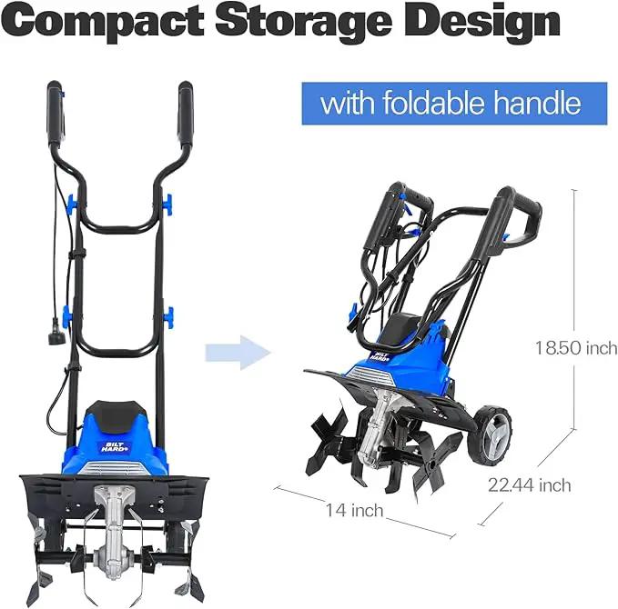 BILT HARD 14" 10Amp Electric Garden Tiller | 4 Steel Tines Tiller Cultivator with Foldable Handle & Adjustable Wheels for Soil Cultivation, Weeding, Portable Gardening by GreenHaven Gardens