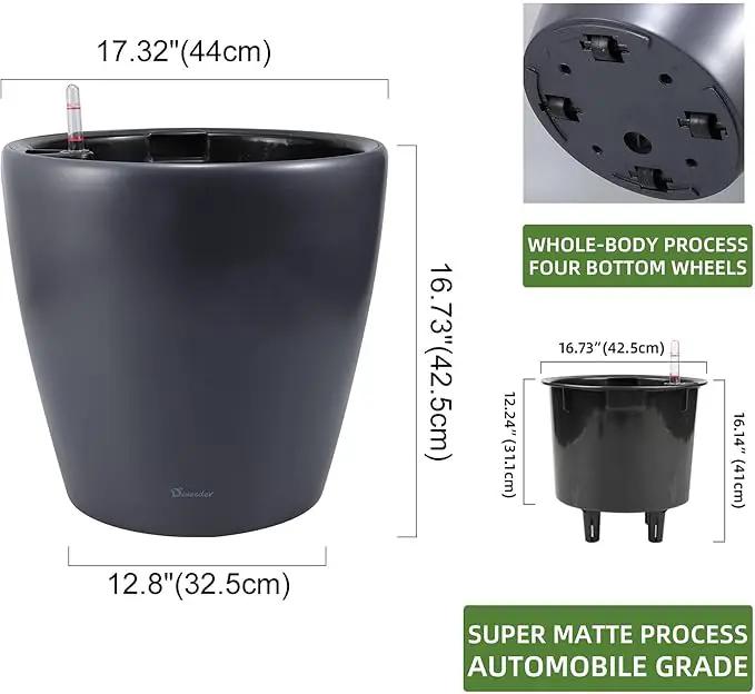 Dexceder 18x17 Self Watering Planter with Wheels Indoor Outdoor, Inner Pot Design, Thickened Large Floor Standing Flower Plant Pot with Water Level Indicator (Slate Gray Matte) by GreenHaven Gardens