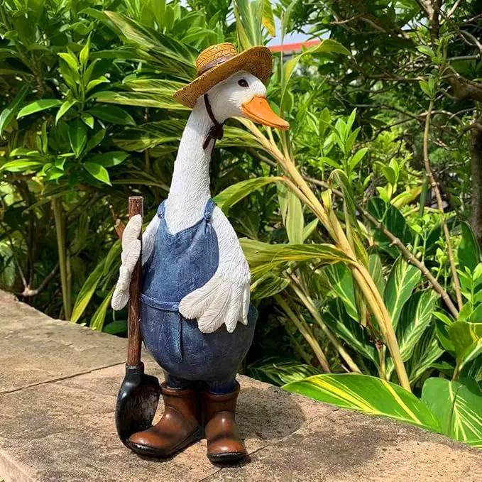 Garden Statues Gardener Couple Duck, Indoor Outdoor Decorations Cute Ducks Art Décor Goose Figurine Ornament for Yard Home Garden Patio and Office (Male) by GreenHaven Gardens