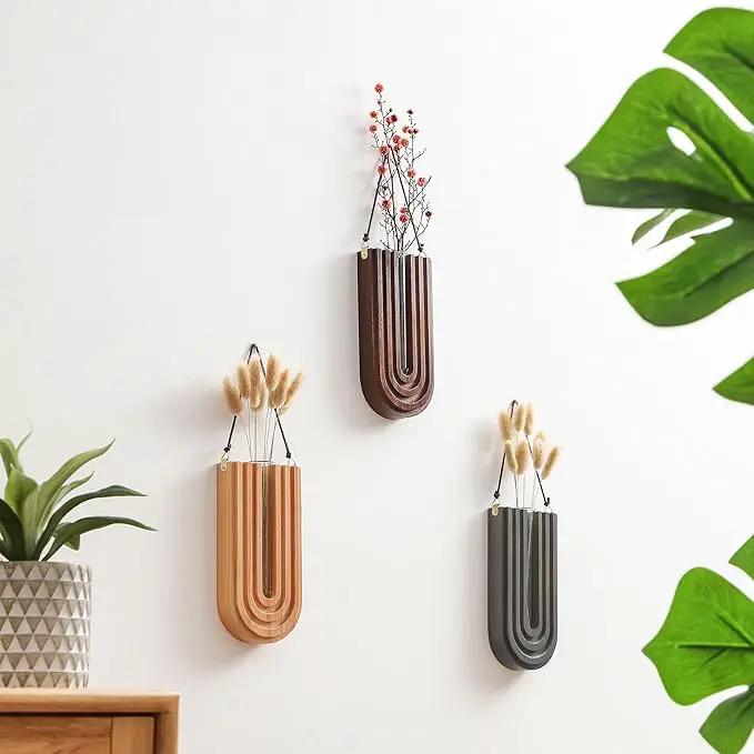 Wood Wall Planter Indoor, Propagation Station, Wooden Hanging Vase for Dried Flowers, Wall Plant Holder, Boho Wall Décor for Living Room U Rainbow Shape (Set of 3) by GreenHaven Gardens