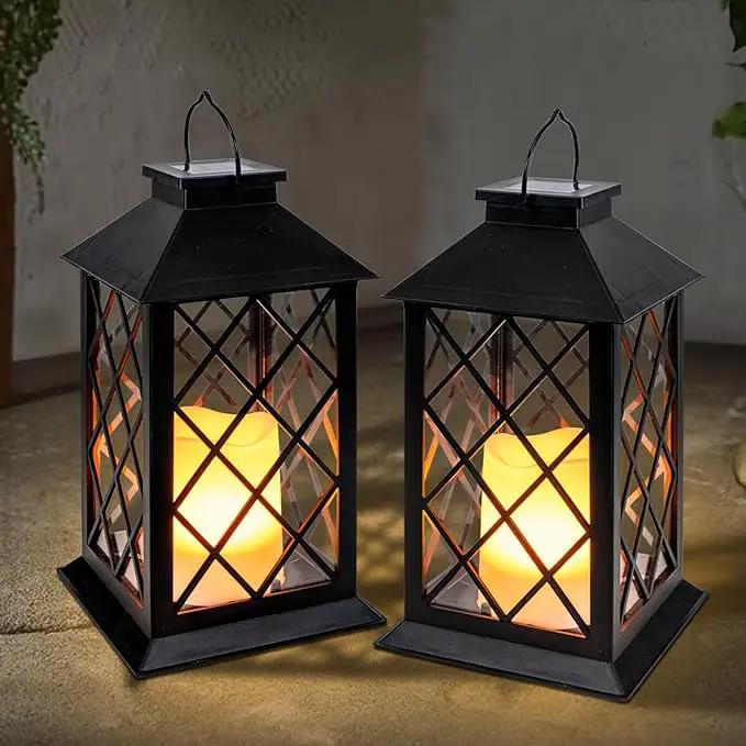 Homemory Solar Lanterns Outdoor Waterproof Hanging with Flickering Flameless Candles, 2 Pack 13'' Garden Outdoor Lantern Decorative for Patio Front Porch Backyard Balcony Cabin Outside Table(Black) by GreenHaven Gardens