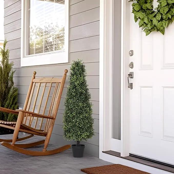 4ft Artificial Boxwood Topiary Trees (Set of 2) - UV Resistant Faux Plants Outdoor, Realistic 48in Fake Potted Bushes and Shrubs for Front Porch, Planter, Patio - Low Maintenance & Evergreen by GreenHaven Gardens