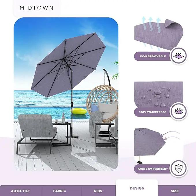 Midtown Umbrellas 10-Year-No-Fade - 9 Ft - UV Proof Purple Texture Polyester Fabric - Umbrella Outdoor Patio, Auto-Tilt Aluminum Frame Patio Umbrella for Garden, Pool & Deck - Black Pole by GreenHaven Gardens