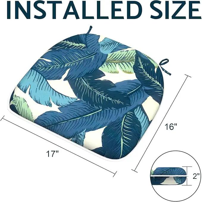 Indoor/Outdoor Chair Cushions 16x17 Inch, Patio Chair Cushions with Ties, All Weather Seat Cushions for Patio Furniture Home Garden Chair Use, Set of 2, Swaying Palms Blue by GreenHaven Gardens