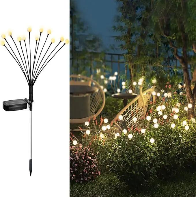 Solar Garden Lights - 4 Pack 48 LED Firefly Lights with 2 Lighting Modes, Sway by Wind, Waterproof Outdoor Decoration, Warm White by GreenHaven Gardens