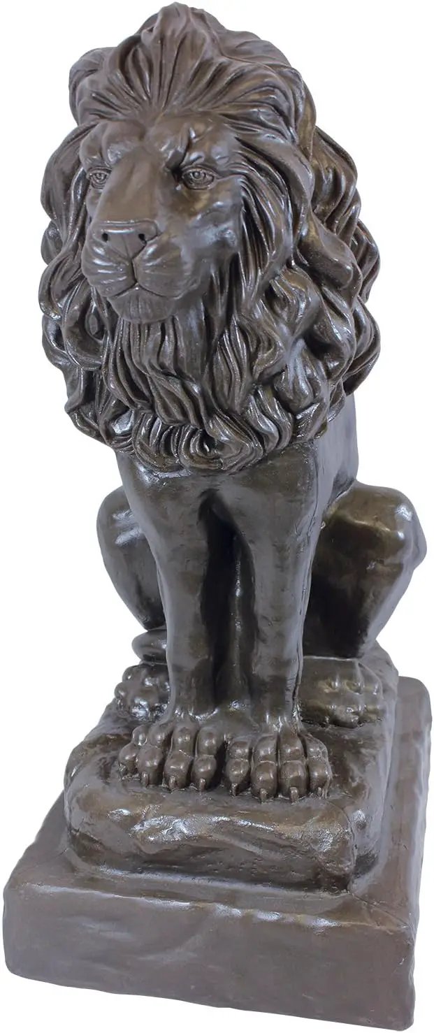 Emsco Group 92210 Guardian Lion Statue – Natural Appearance – Made of Plastic Resin – Lightweight – 28” Height Garden, BRONZE by GreenHaven Gardens