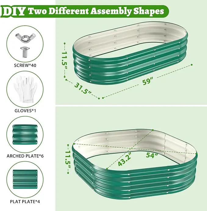 Oval Galvanized Planter Box, Metal Raised Garden Bed - 0.8MM Thick- Ideal for Outdoor Gardening and Planting of Vegetables Flowers Fruits Succulent Plants and Others (Dark Green, 5X2.7X1FT) by GreenHaven Gardens