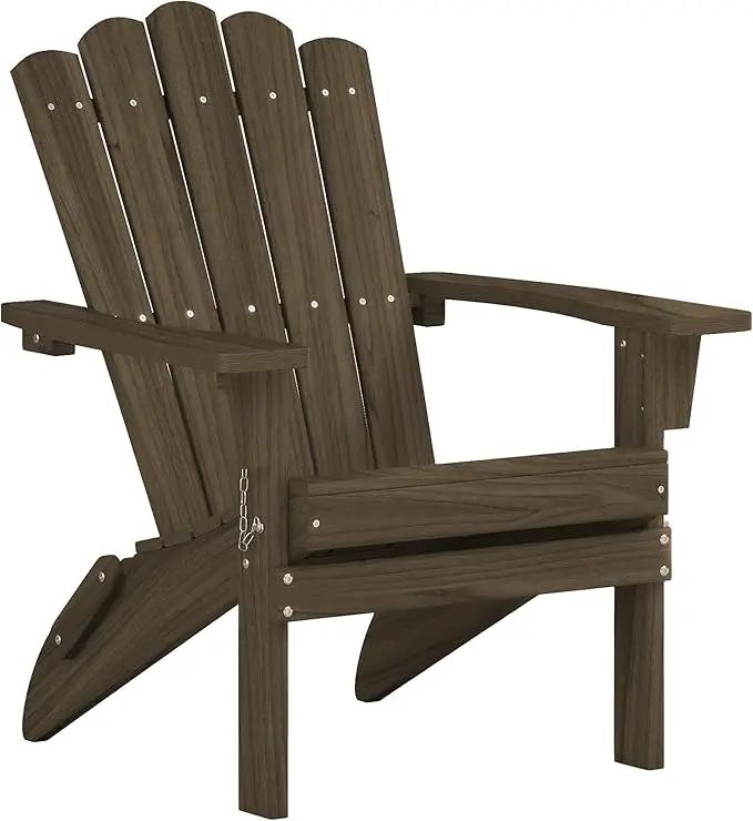 Folding HDPE Adirondack Chair, Weather-Resistant Patio Chair with Wide Armrests & High Backrest, Fire Pit Chair for Garden, Backyard, Porch - Light Brown by GreenHaven Gardens