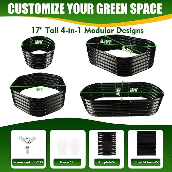 17" Tall Elevated Oval Metal Raised Garden Bed - 5ft x 2ft in Size and 0.8MM Thick Durable Planter Bed/Box for Vegetables Flowers Succulent at Patio/Garden Outdoor (Black, 5X2X1.4 FT) by GreenHaven Gardens