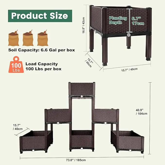 Emalie Raised Garden Beds Elevated Plastic Planter Box with Drainage Plugs Perfect for Vegetables Flowers Herbs Growing Outdoor, 73.0" Lx15.7 Wx40.9 H Brown by GreenHaven Gardens