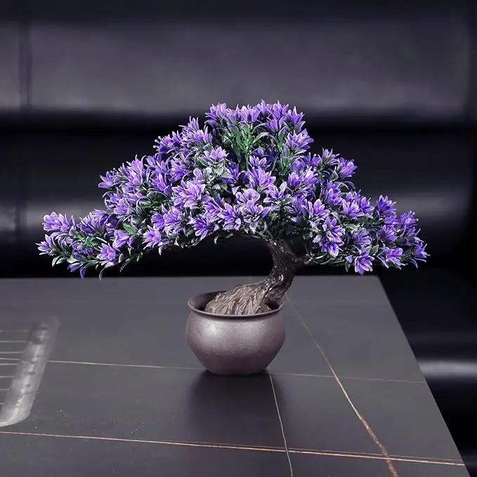 Fake Plants Plastic Artificial Bonsai Tree, Purple Room Decor Bonsai Tree for Home Bedroom Farmhouse Office Desk Decor, Tall 9.5" by GreenHaven Gardens