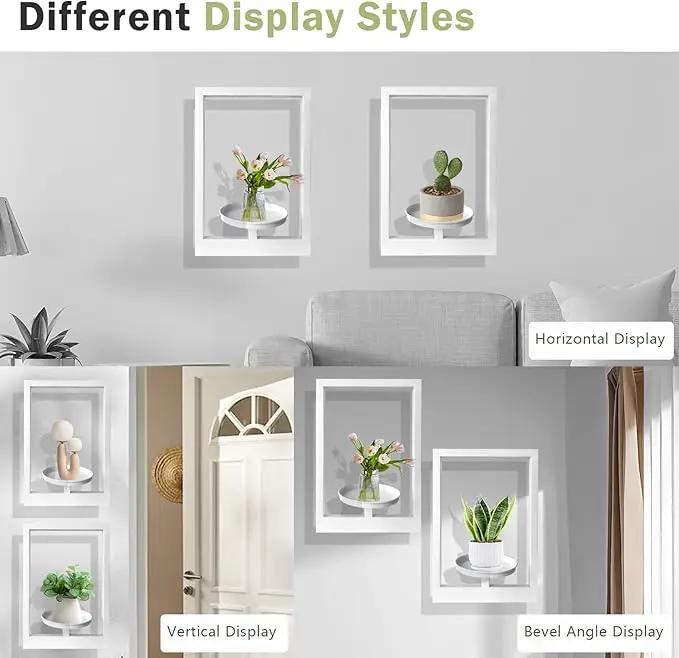 Picture Frame Plant Holder, Wall Mount Plants shelf Indoor Outdoor, Metal Hanging Planters Stand Decor, Window Planter Hanger Shelves, Modern Floating Ornament Rack Art for Home & Garden((White 2pc)) by GreenHaven Gardens