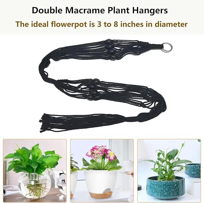 Belit 2 Pack Double Macrame Plant Hangers 2 Tier Hanging Planter Basket Decorative Flower Pot Holder Rope for Indoor Outdoor Home Decor 51 Inch, Black by GreenHaven Gardens