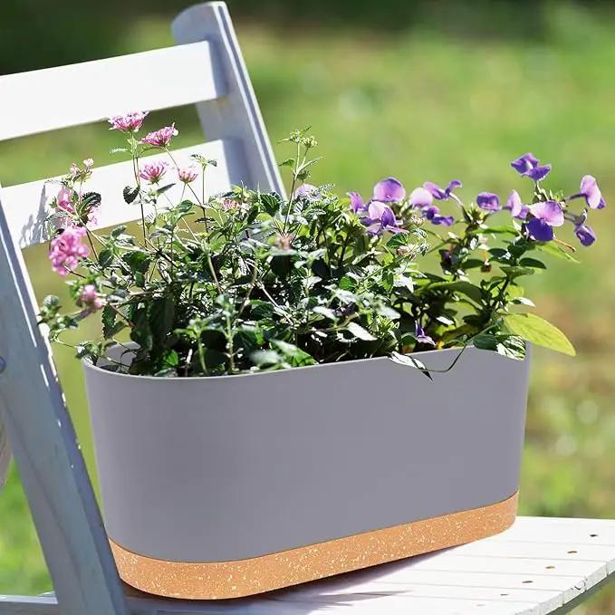 QCQHDU 16" L x 7.6" W x 7" H Window Planter Box, 2 Pack Self Watering Pots for Indoor Plants with Drainage Holes & Saucer, Outdoor Flower Pots Home Garden Modern Decor by GreenHaven Gardens
