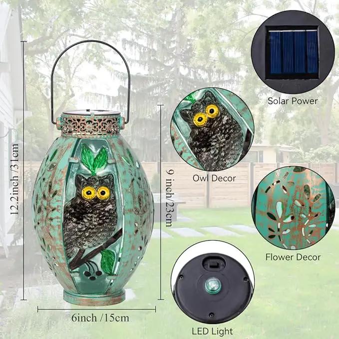 Starsoul Owl Outdoor Solar Lantern Waterproof Metal & Stained Glass Owl Lamp Lights for Yard Patio Garden Tabletop Pathway Decor Gifts for Woman by GreenHaven Gardens