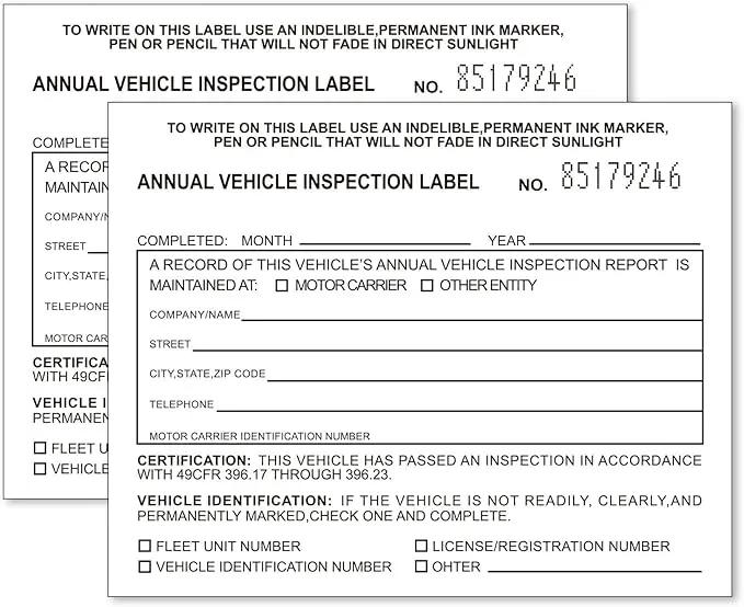 Annual Vehicle Inspection Label 50 Pack Interior Vehicle Inspection 2-Ply Adhesive Vinyl with Mylar Laminate 5" x 4" Meet DOT Requirements by GreenHaven Gardens