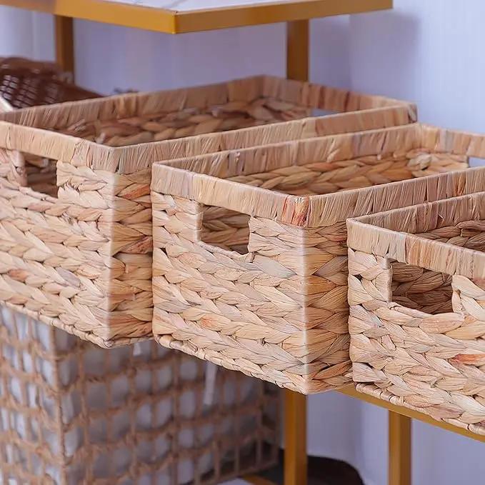 Basket Box Woven Natural Water hyacinth Rectangular with Handle,Kingwillow.(Small) by GreenHaven Gardens