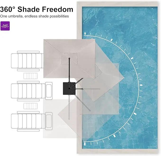PURPLE LEAF 9' X 11.5' Rectangle Patio Umbrella Outdoor Large Aluminum Cantilever Umbrella with 3-Year Fade Resistance Recycled Fabric and 360-degree Rotation for Deck Pool Garden, Sand Dune by GreenHaven Gardens