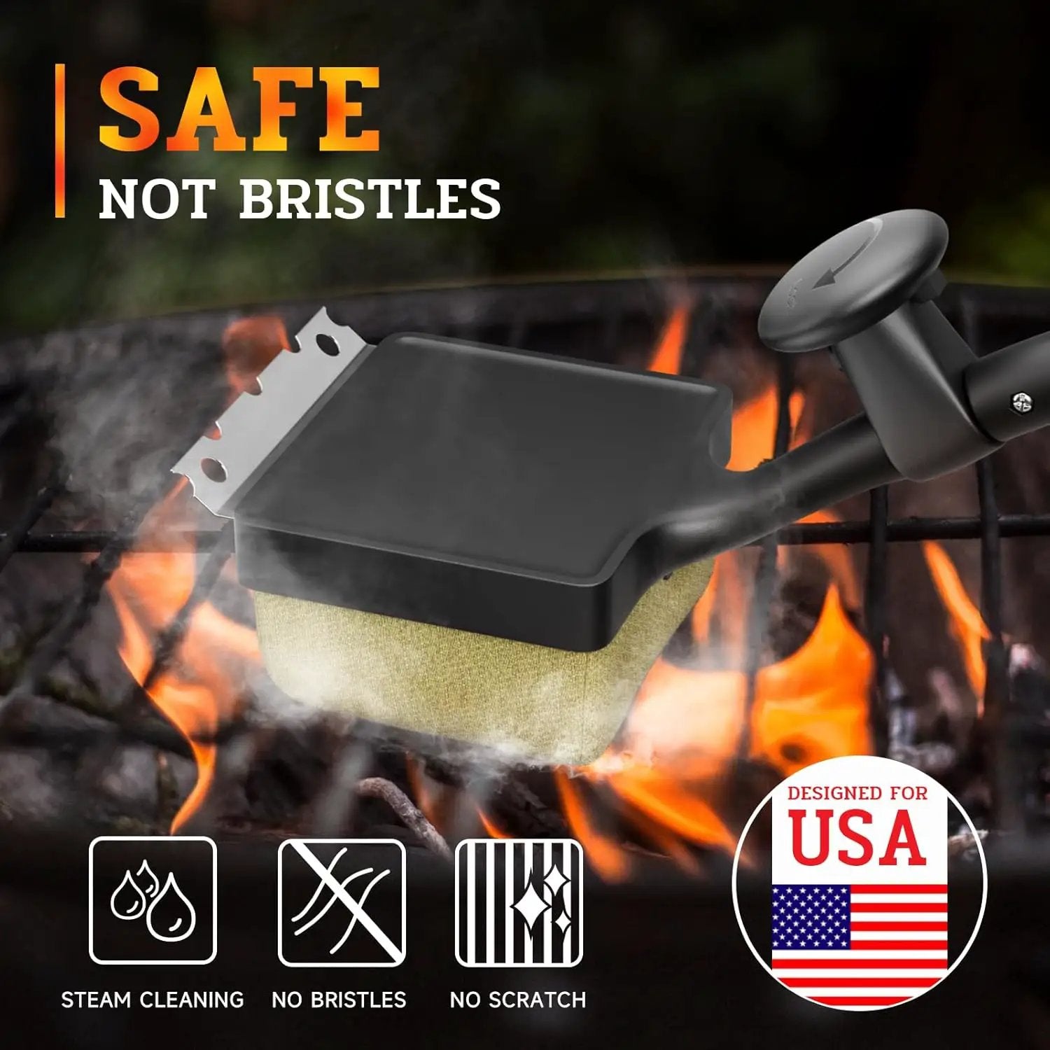 Bristle-Free Pro Grill Brush | Steam Clean Cast Iron & Stainless Grates in 180 Sec | Heavy-Duty Outdoor BBQ Tool for Men - Instant Clean, Black by GreenHaven Gardens
