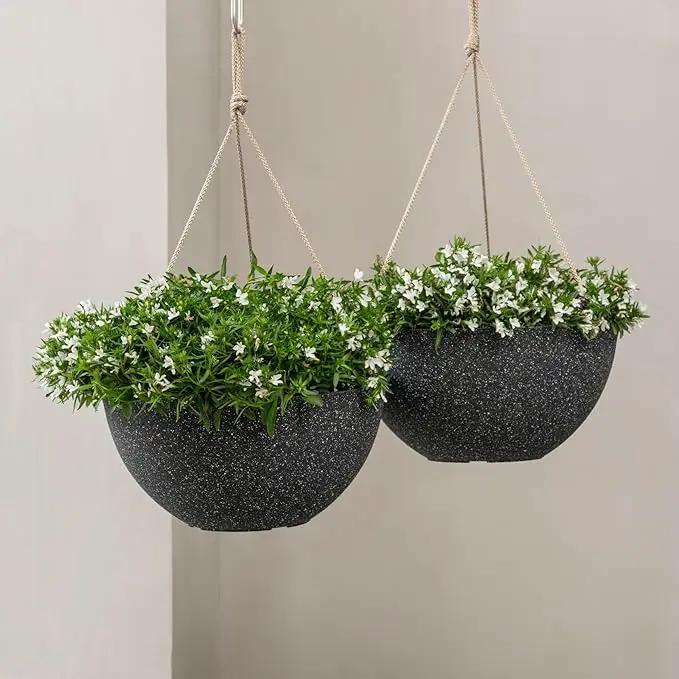 LA JOLIE MUSE Large Hanging Planters for Outdoor Plants - 13 Inch Hanging Basket for Patio Set of 2, Speckled Black by GreenHaven Gardens
