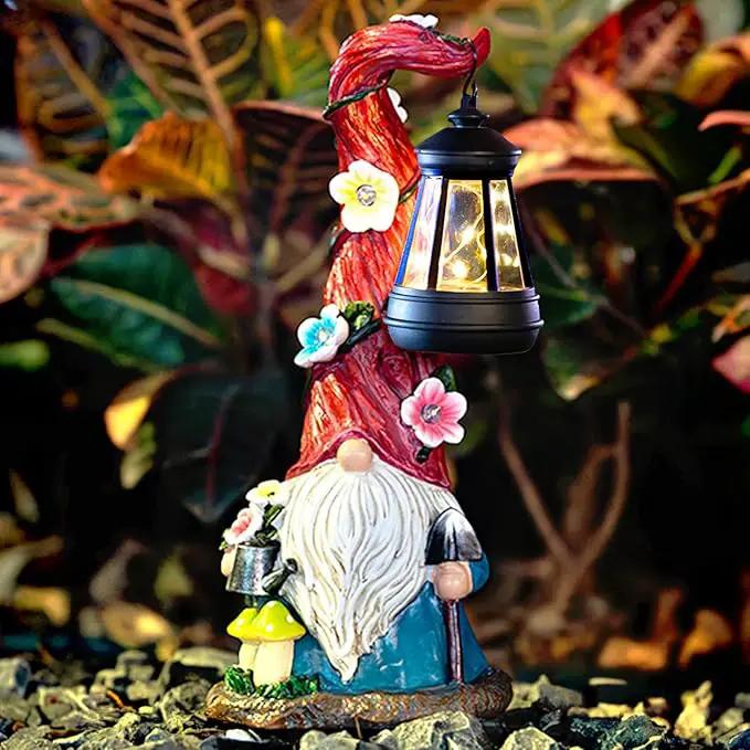 Solar Gnome Garden Statue Lights Gnome Figurine with Solar Lantern, Outdoor Garden Succulent Waterproof Ornaments Decorations for Yard, Lawn, Patio – Ideal Gift for Women, Mom, Grandma, Etc. by GreenHaven Gardens