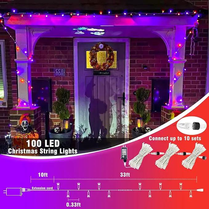 100 LED Halloween Lights Outdoor, 33ft Halloweem String Lights Indoor Clear Wire 8 Modes Waterproof Plug in Twinkle Fairy Lights with Timer Memory for Room Tree Party Decorations, Purple&Orange by GreenHaven Gardens