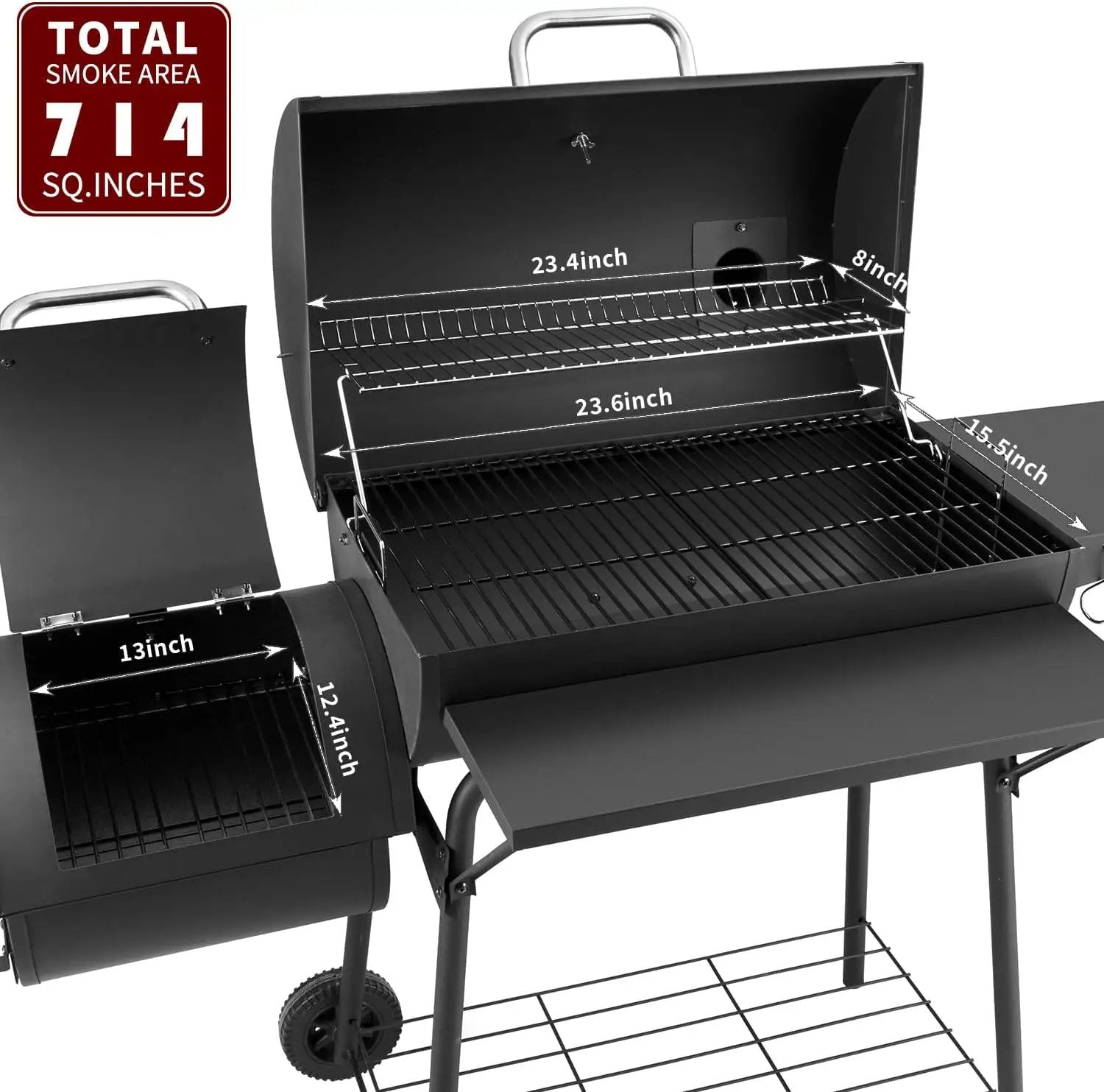 Charcoal Grill with Offset Smoker,BBQ Grills with Side Table,Outdoor Cooking with 714 Square Inches,Backyard Camping Picnics, Patio and Parties, Black by DNKMOR by GreenHaven Gardens