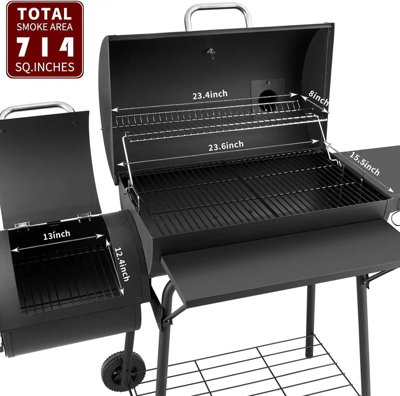 Charcoal Grill with Offset Smoker,BBQ Grills with Side Table,Outdoor Cooking with 714 Square Inches,Backyard Camping Picnics, Patio and Parties, Black by DNKMOR by GreenHaven Gardens