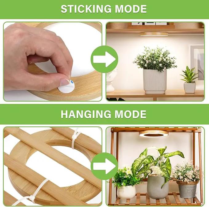 LORDEM 6.3" Bamboo Ceiling Grow Light for Indoor Plants, 144 LEDs Full Spectrum Grow Lamp, Under Cabinet Plant Light with 4/8/12H Auto Timer, 3 Switch Modes, 4 Dimmable Brightness Levels, Dual Head by GreenHaven Gardens