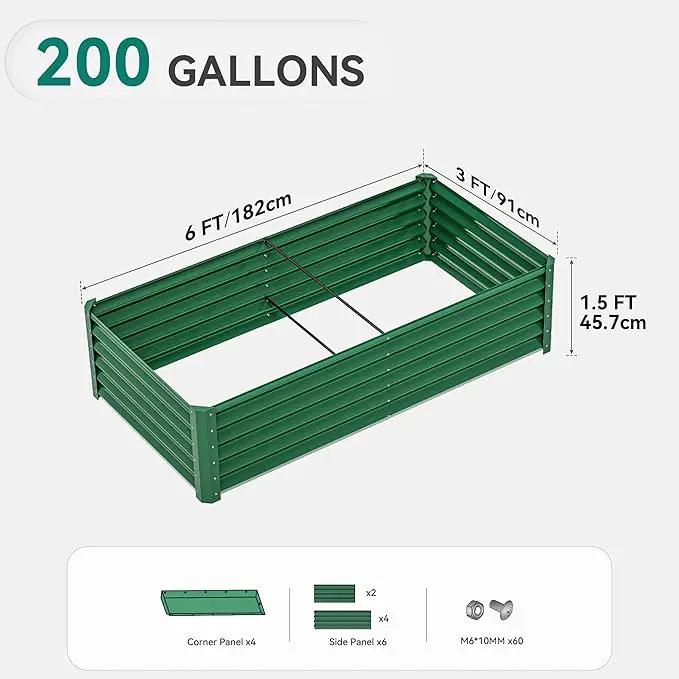 YITAHOME 6x3x1.5 2pcs Large Raised Garden Bed Kit, Galvanized Metal Planter Box with Gloves, Ground Nails, Support Rod, Outdoor Above Ground Planters for Plants Vegetables Flowers, Green by GreenHaven Gardens