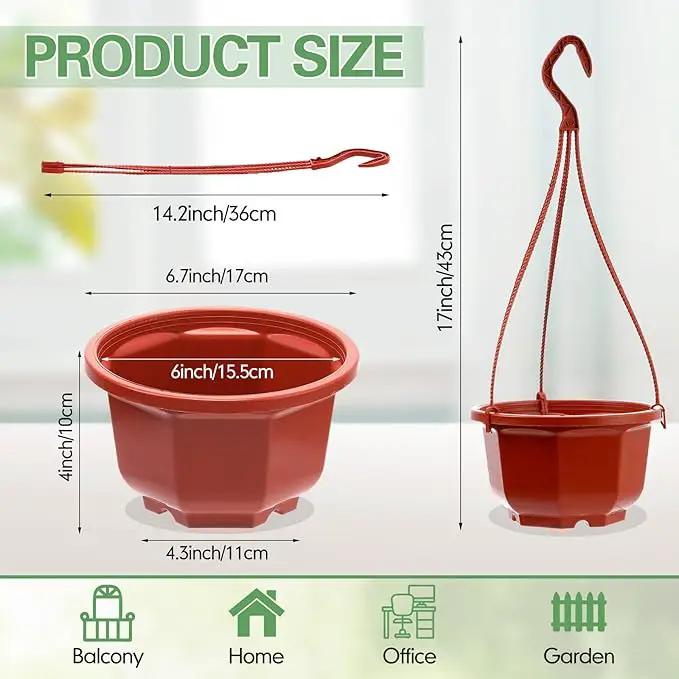 Roshtia 24 Pcs Hanging Plastic Planter Pot with Hook Flower Pots Baskets Hanging Nursery Planter Holder for Outdoor Indoor Plant Garden(Brown,6.7 Inch) by GreenHaven Gardens