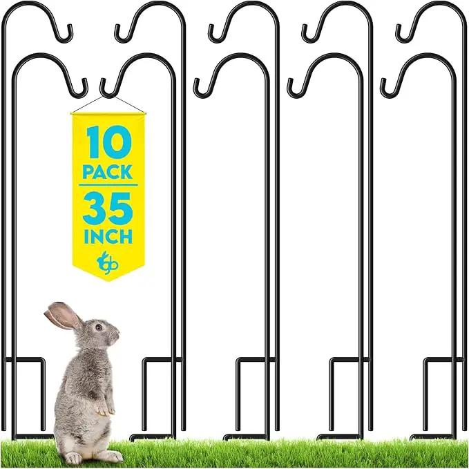 Gray Bunny Shepherds Hooks for Outdoor 35” 10 Pack, Thick Heavy Duty Bird Feeder Pole for Outside Yard, Hanging Plant Stand, Non-Hollow, Non-Adjustable, Extra Long Base Prongs for Backyard Wedding by GreenHaven Gardens