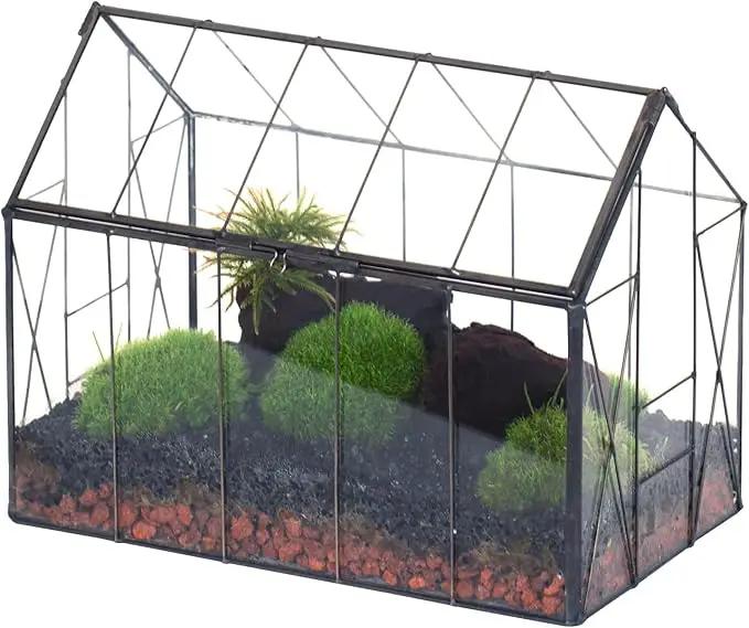NCYP Geometric Glass Terrarium with Lid for Succulent, Small Cactus - Handmade Clear Closed House Shape Box - Home Indoor Tabletop Garden Decor, Black 9.4" x 5.5" x 7.3" (No Plants) by GreenHaven Gardens