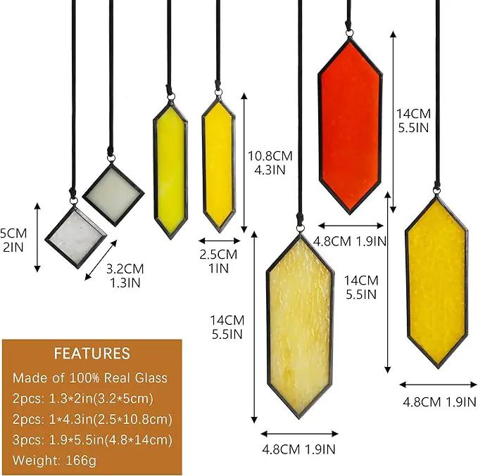 HDCRYSTALGIFTS 7pieces Stained Glass Window Hanging Suncatchers Handcrafted Modern Sunset Glow Design Stained Glass Wall Art Sun Catcher for Home Garden Decoration Reconfigurable by GreenHaven Gardens
