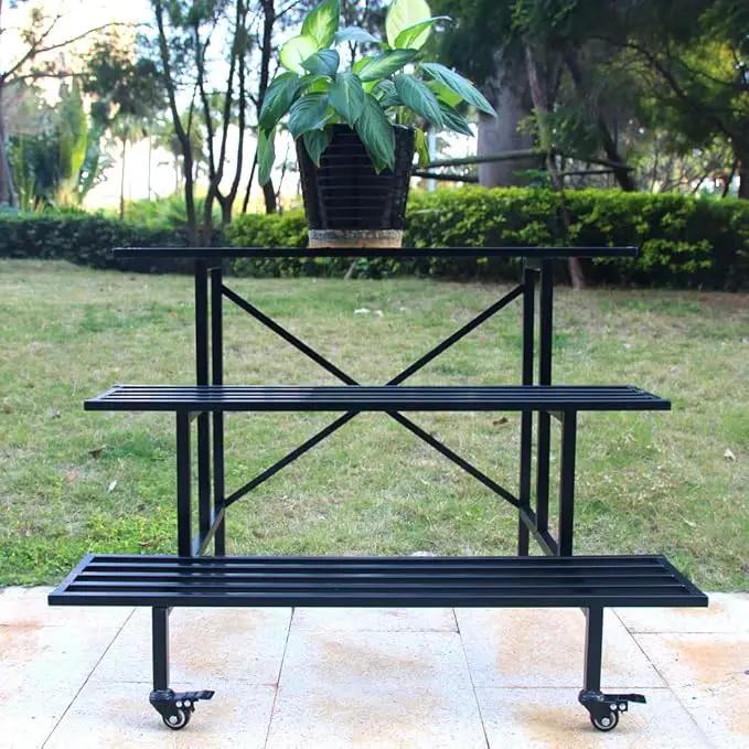 Zhongma Moving Garden Cart 3 Tier Sturdy Metal Plant Stand Heavy Duty Plant holder Garden Plant Shelf with Wheels by GreenHaven Gardens
