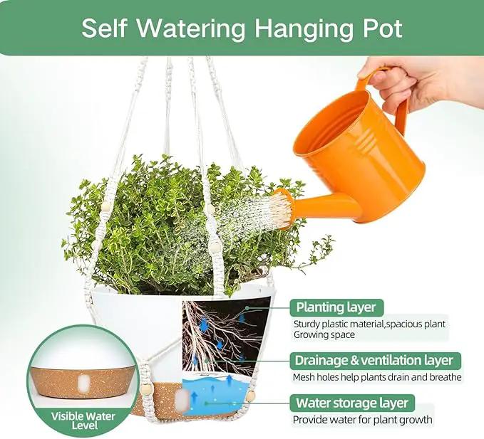 QCQHDU 2 Pack Hanging Planters for Indoor Plants, Outdoor Hanging Baskets, Self Watering Pots with Drainage Holes & Removable Tray (Dark Grey, 10 inch, Macrame Hanger) by GreenHaven Gardens