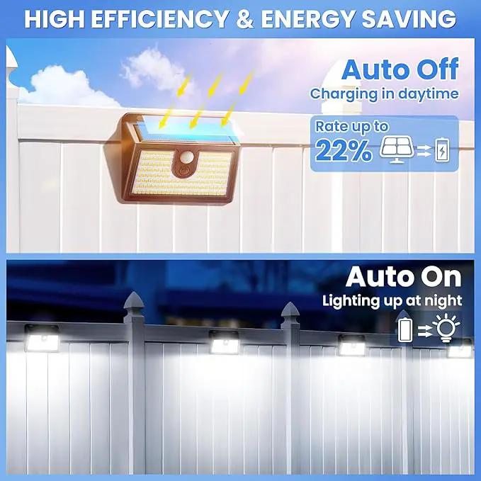 Solar Lights Outdoor Motion Sensor, 2 Pack 149 LED Waterproof Solar Powered Fence Lights, 3 Lighting Modes Security Wall Light for Outside Backyard Deck Garden Door Step Walking Dog, Cold Light 6500K by GreenHaven Gardens