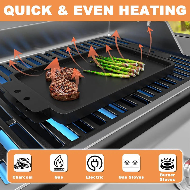Grill Flat TopGriddle Universal, Cast Iron Griddle for Gas Grill, 17" x 10" Stovetop Griddle, GriddlePan for Stove Top, GrillGriddle for Charcoal/Electric/Gas Grills, Stove, Tailgating, Camping by GreenHaven Gardens