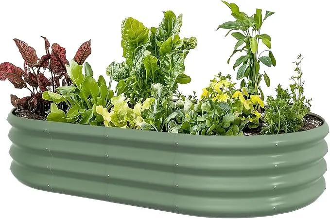 5x3x1ft Oval Galvanized Raised Garden Bed Outdoor 9-in-1 Large Metal Modular Planter Box Raised Beds for Gardening,Vegetables,Fruits,Flowers & Herbs (Green) by GreenHaven Gardens