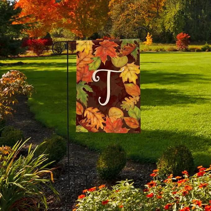 Briarwood Lane Fall Leaves Monogram Letter T Garden Flag by GreenHaven Gardens