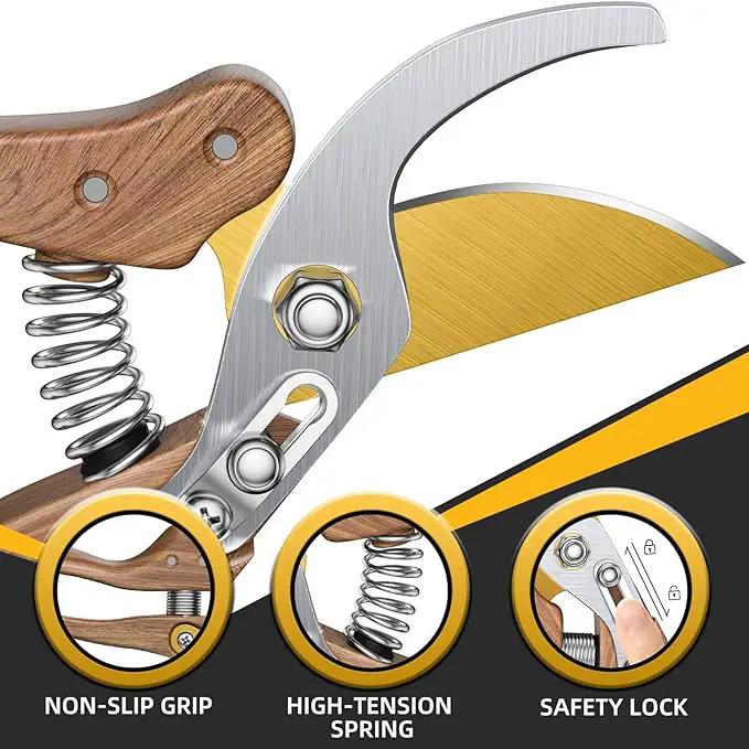 8.5" Professional Bypass Pruning Shears – Heavy Duty Garden Scissors & Clippers for Wood & Tree Trimming, Ultra Sharp SK5 Blade, Ergonomic Handle, Perfect Gardening Gift, 2025 Wood-Like Finish by GreenHaven Gardens