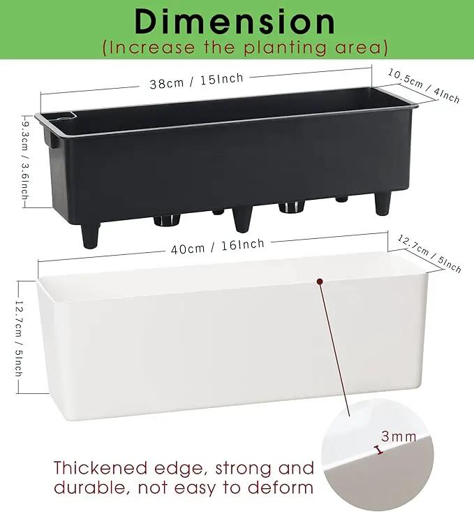 GardenBasix Elongated Self Watering Planter Pots 2-Pack Window Box 5.5 x 16 inch Indoor Home Garden Modern Decorative Planter Pot for All House Plants Flowers Herbs (White,2) by GreenHaven Gardens