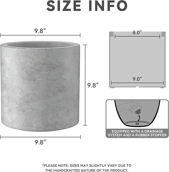 Kante 9.8" Dia Round Concrete Planter, Modern Style Large Cylindrical Plant Pot with Drainage Hole and Rubber Plug for Indoor Outdoor Patio, Natural Concrete by GreenHaven Gardens